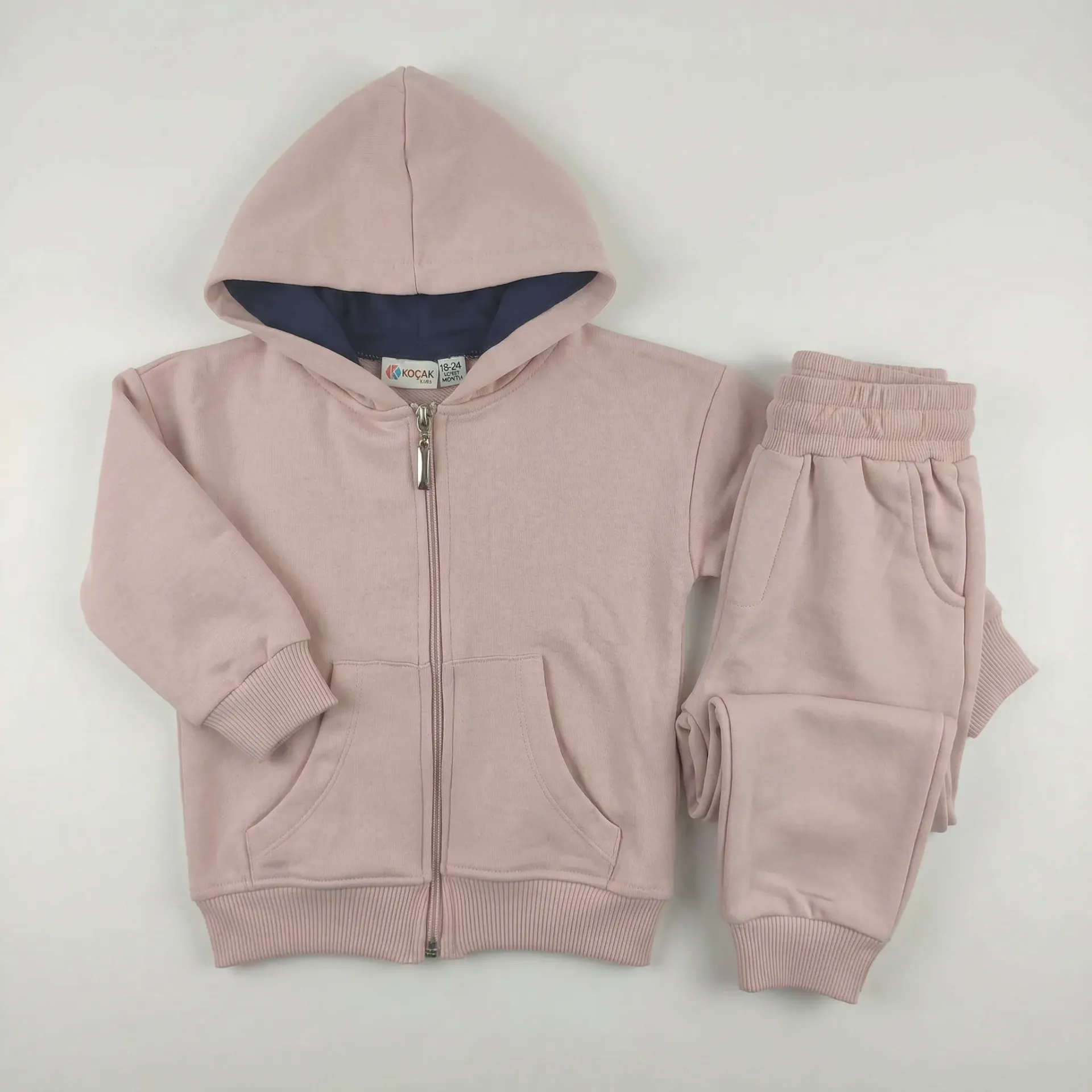 Lichtroze kinder set met capuchon – vest en broek
