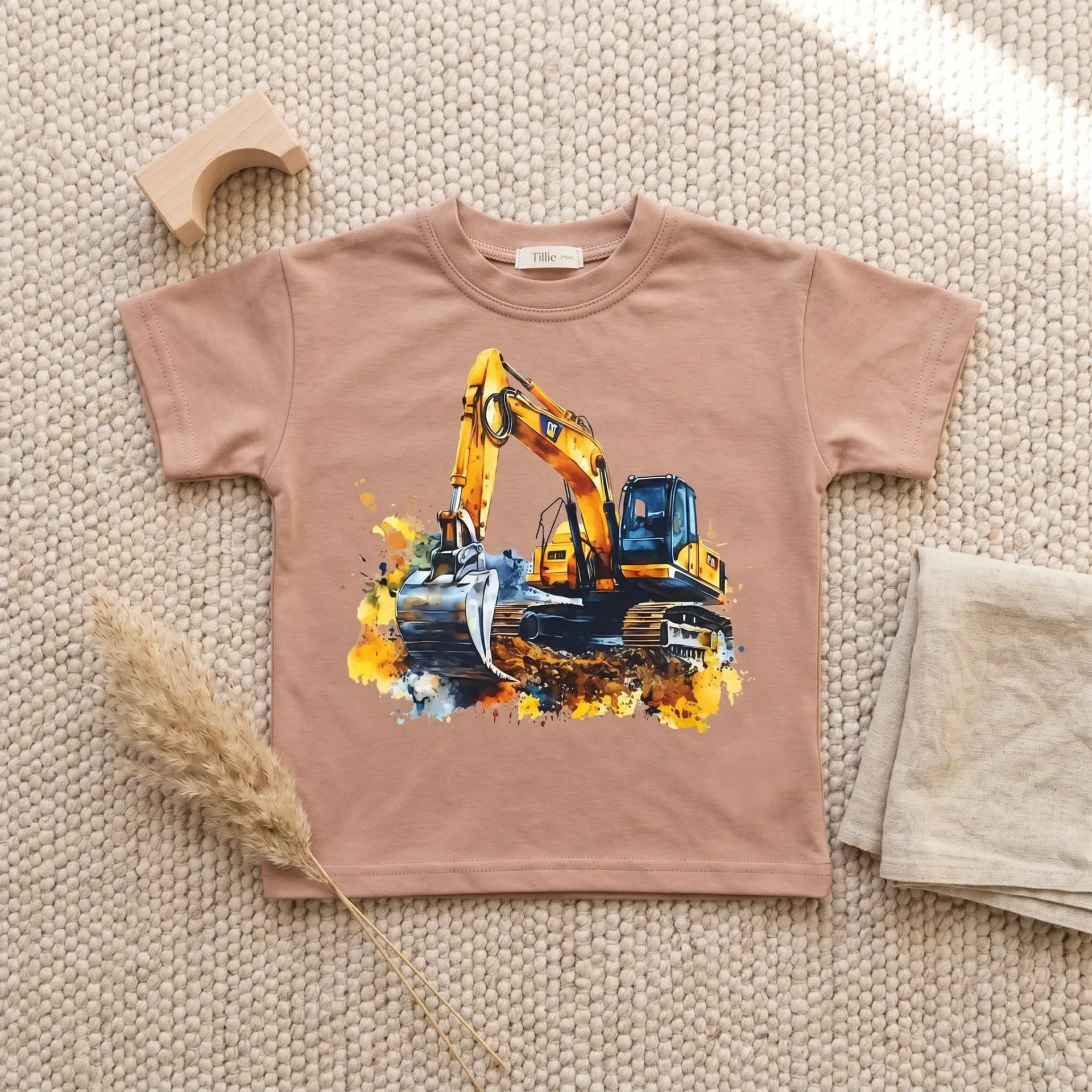 Jongens T-shirt met graafmachine print (86/92)