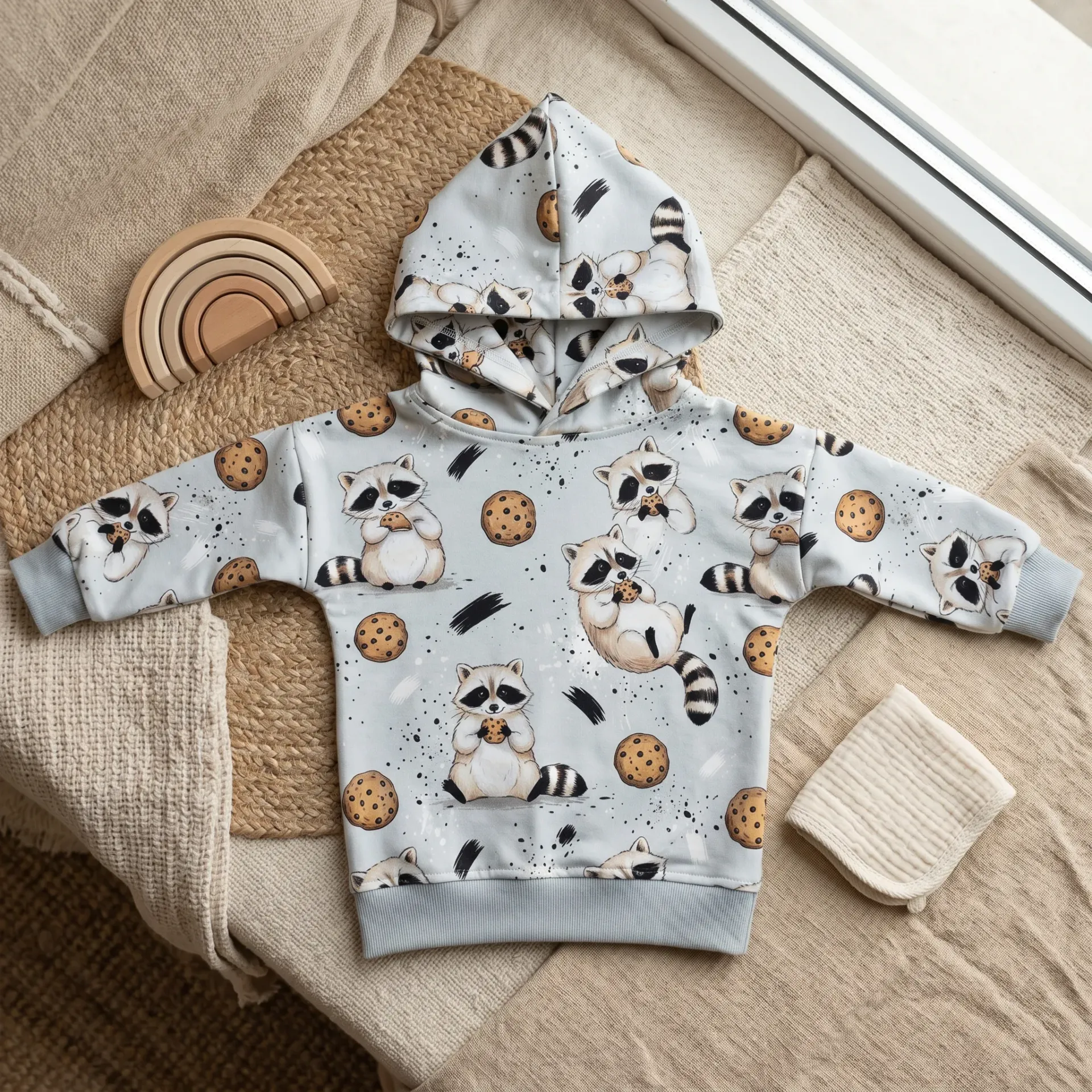 Kids hoodie with raccoon print – soft cotton sweatshirt