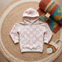 Girls hoodie with check print and paw pattern – premium sweatshirt with double hood