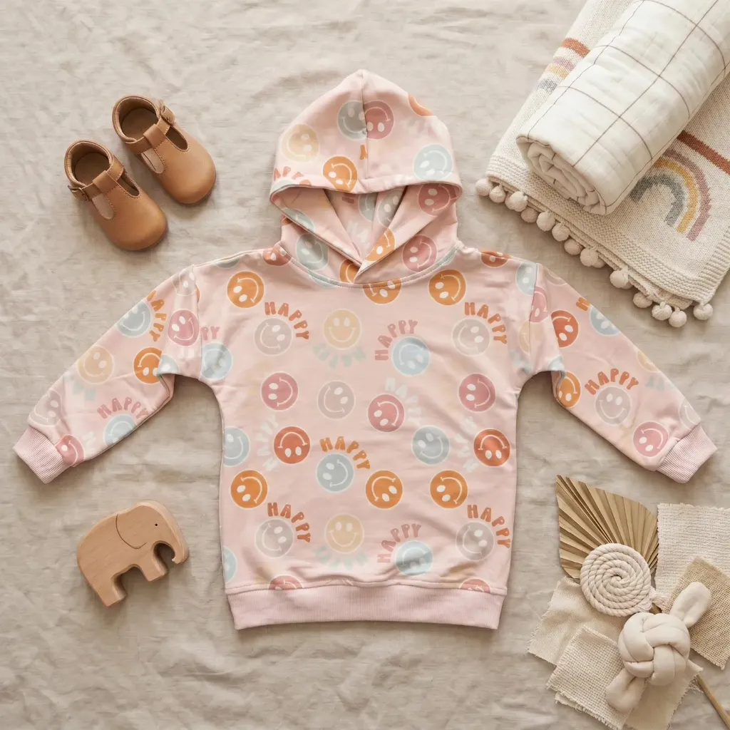 Meisjes hoodie met smiley print – premium sweater met dubbele capuchon